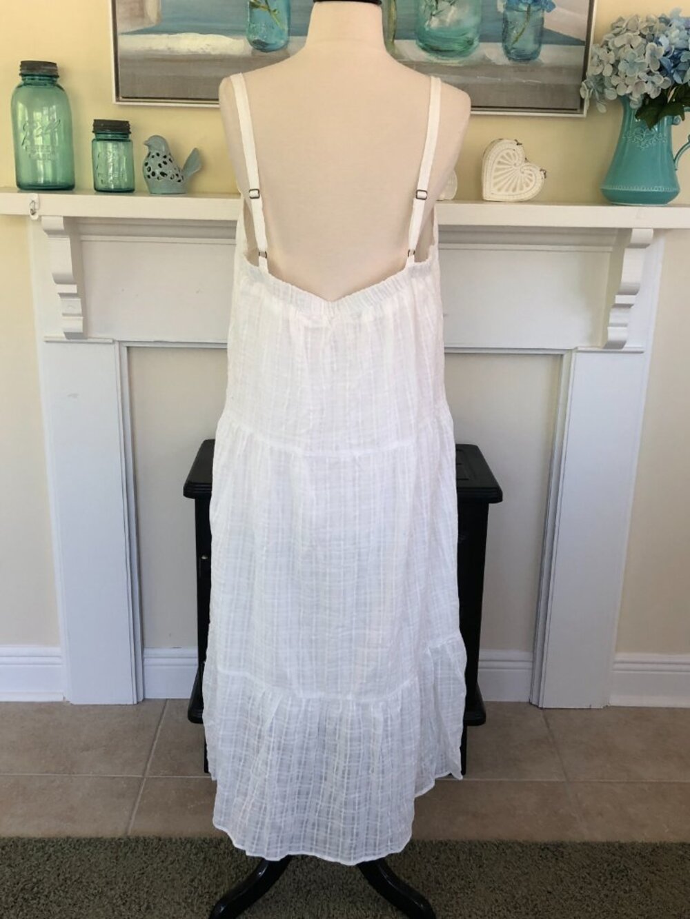 White Summer Classic Tiered Ruffle 100% Cotton Sleeveless Maxi Dress XXL - Picture 4 of 10